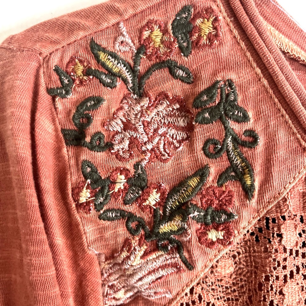Sundance Orange Coral Embroidered Lace Tunic Boho Long Sleeve Women's L - Picture 4 of 8